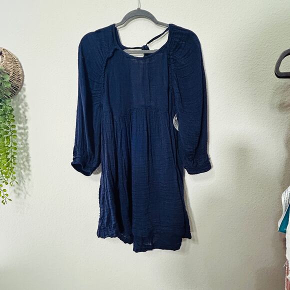 NEW Free People Adler Navy Blue Long Sleeve Tunic Mini Dress Size XS Boho Scandi - Picture 4 of 12